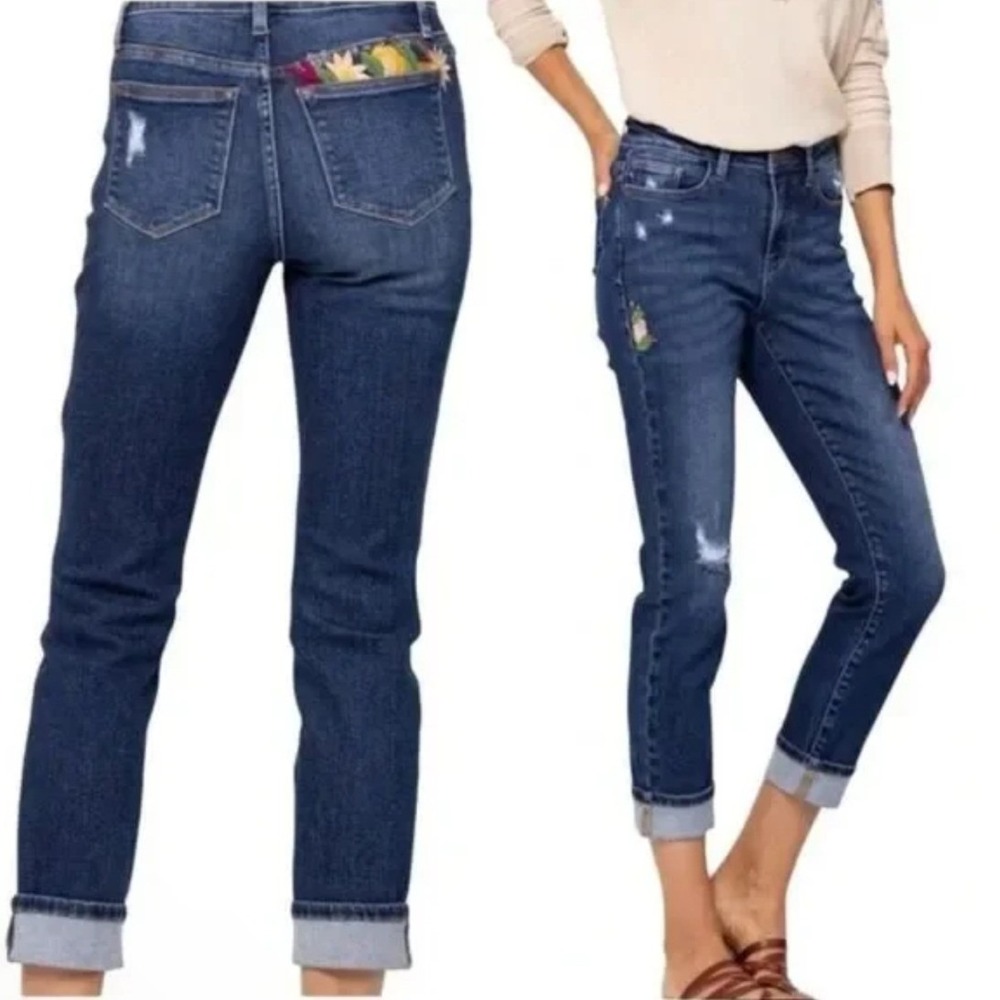 Judy Blue Women's Floral Embroidered High Rise Boyfriend Jeans Denim 29